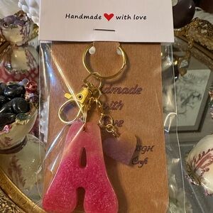 Pink and Gold Keychain with Heart Charm